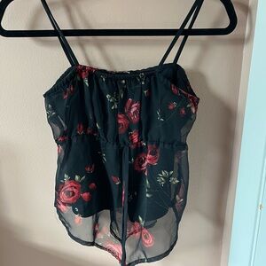 90s Y2K Black Mesh Asymmetrical Floral Tank Top